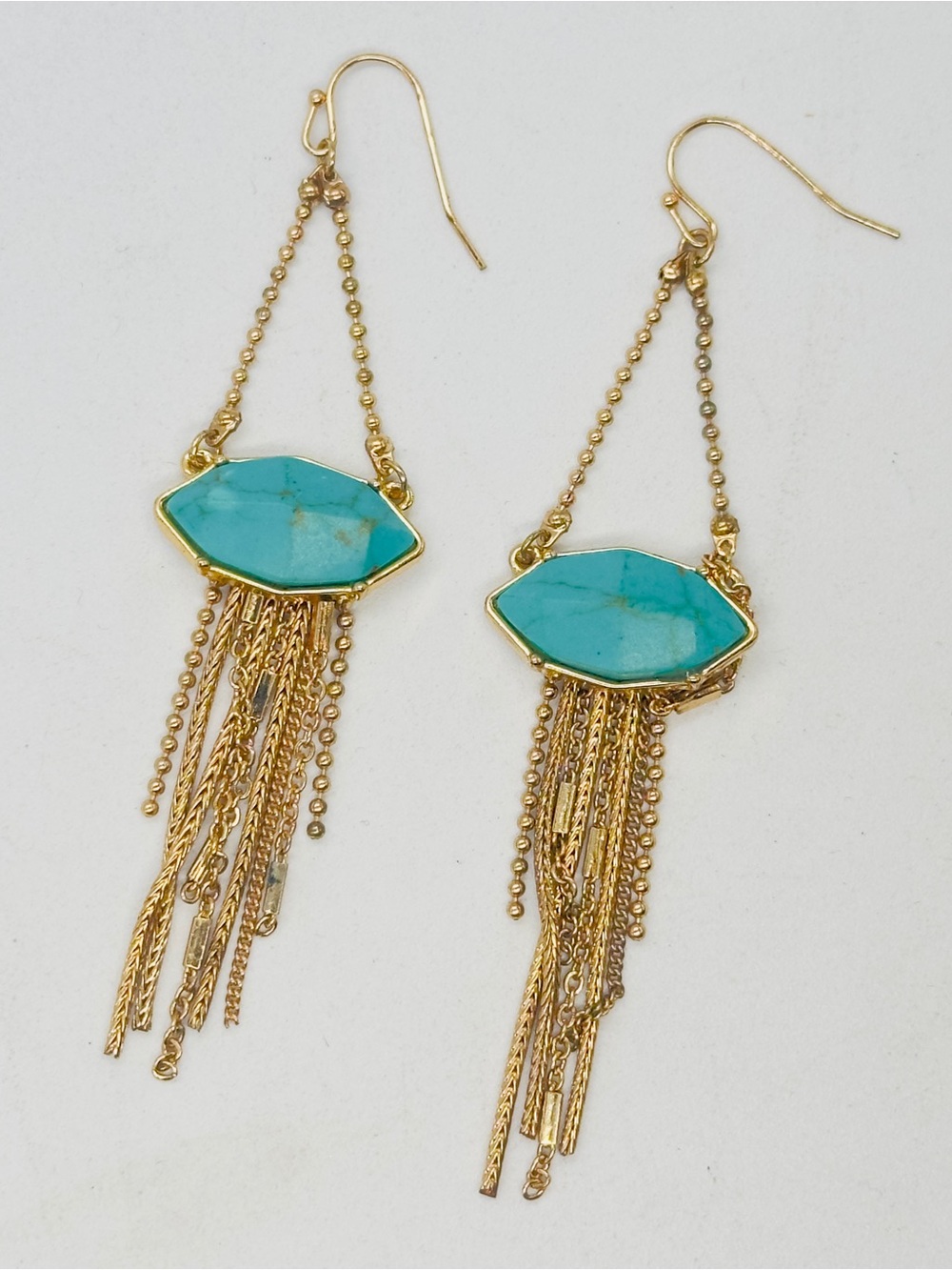 Vince Camuto Gold Tone Turquoise Chandelier Fringe Earrings Drop Hook Pierced